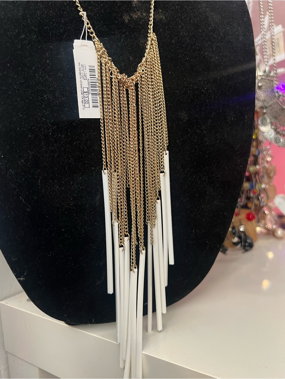 Charming Charlie Gold-Tone Fringe Necklace with White Bar Drops